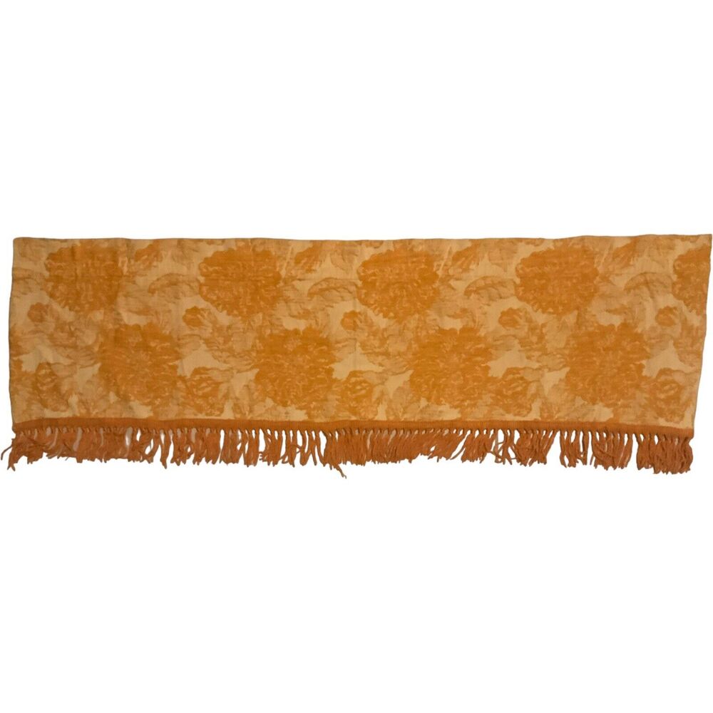 3 Damask Brocade Italian Renaissance Style Fringed Orange Valance Cotton